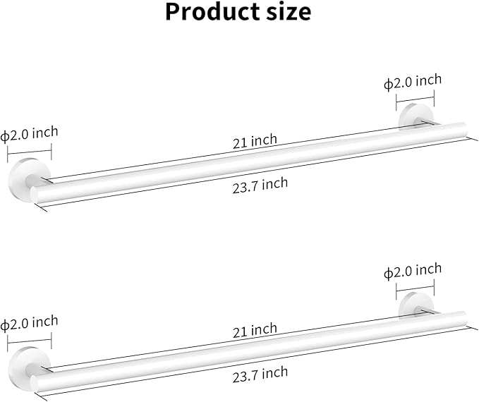 Cilee 2 Pieces White Bathroom Towel Bar, 24 Inch Double Towel Racks,Bathroom Towel Holder Towel Hanger for Bathroom Stainless Steel Wall Mount