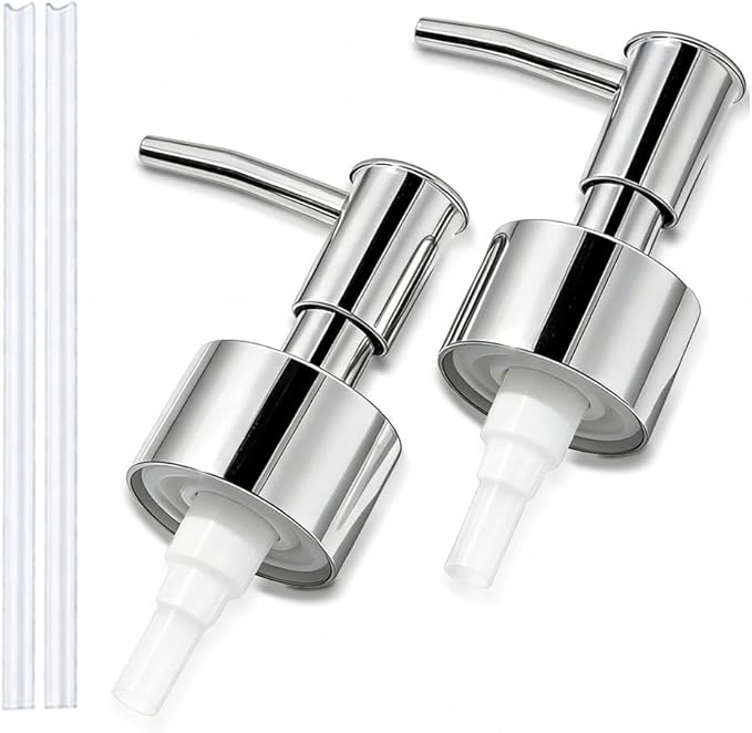 2-Pack Soap Dispenser Pumps Replacement, Universal Lotion & Soap Pump Heads for Standard 28/400 Bottle Neck, Silver Finish (Fits 26mm-28mm/ 1.02-1.10 inch)