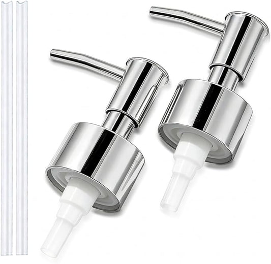 2-Pack Soap Dispenser Pumps Replacement, Universal Lotion & Soap Pump Heads for Standard 28/400 Bottle Neck, Silver Finish (Fits 26mm-28mm/ 1.02-1.10 inch)