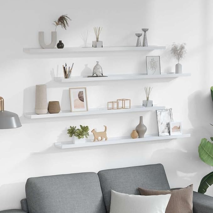 Wall Shelf Set of 4, 39.4 Inch Long Floating Shelves for Wall Decor, Modern Rectangular MDF Display Shelves for Living Room, Bedroom, and Hallway, White Matte Finish