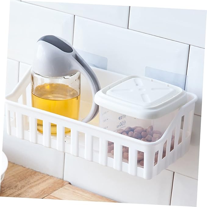 GLEAVI 3Pcs Self Adhesive Wall Mounted Storage Rack Punch Plastic Organizer for Bathroom Kitchen Versatile Shelf for Toiletries Condiments and More Random Color