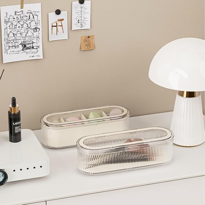 Makeup Brush Holder Organizer, Clear Acrylic Makeup Sponges Organizer, Cosmetic Storage Case with Lid, Display Case for Vanity