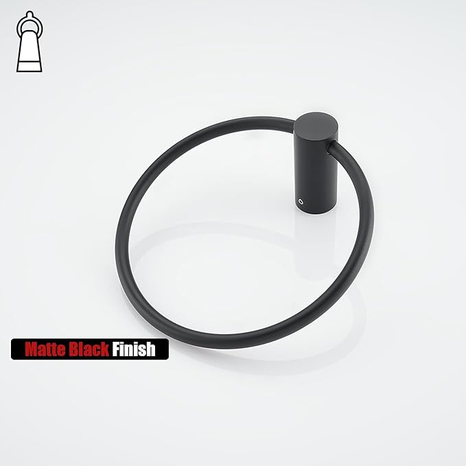 JQK Black Towel Ring, 304 Stainless Steel Matte Black Hand Towel Holder for Bathroom, Wall Mount, TR630-PB