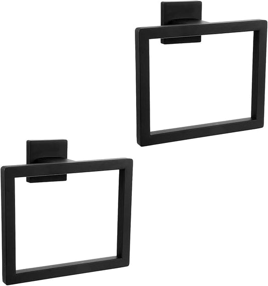 2PACK Matte Black Towel Ring Towel Holder,LSWYYP 304 Stainless Steel Hand Towel Rack for Bathroom, Modern Square-Shape Style