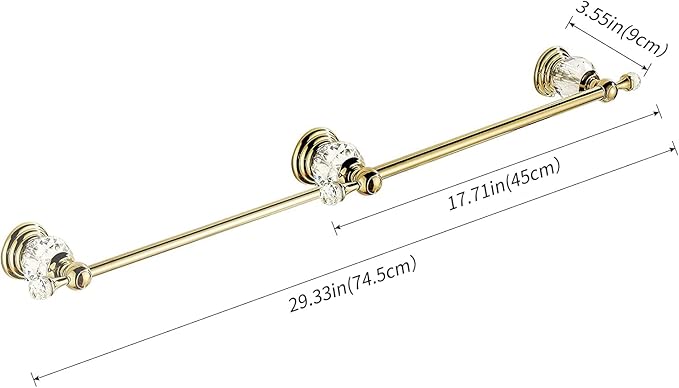 WINCASE Gold Towel Bar, Adjustable Crystal Towel Holder, Golden Finished Bathroom Single Towel Racks Rail Wall Mounted