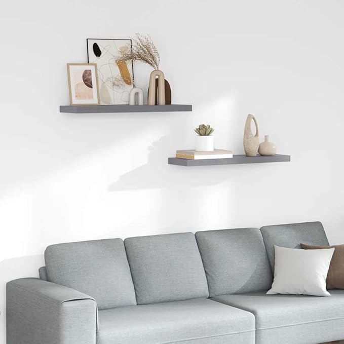 Floating Wall Shelves Set of 2, Modern Gray Display Shelves 31.5 Inch for Living Room Bedroom, Invisible Mounting, Honeycomb MDF and Metal Frame, Holds 22lb Each for Books Decor Photos Plants