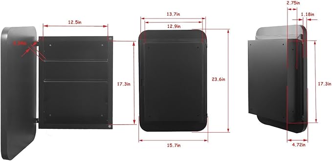 16 x 24 Inch Rounded Rectangle Medicine Cabinet with Mirror and Black Metal Frame for Bathroom, Recessed or Surface Wall Mount Cabinet with 2 Adjustable Glass Shelves, Matte Black