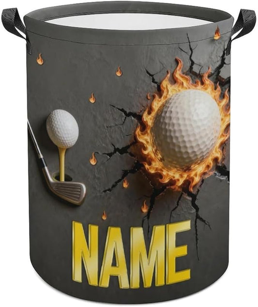 Personalized Golf Ball Laundry Hamper Custom Name Funny Dirty Clothes Laundry Basket Portable Storage Basket For Home Bathroom Family Golf Lovers Xmas Birthday (style 11)