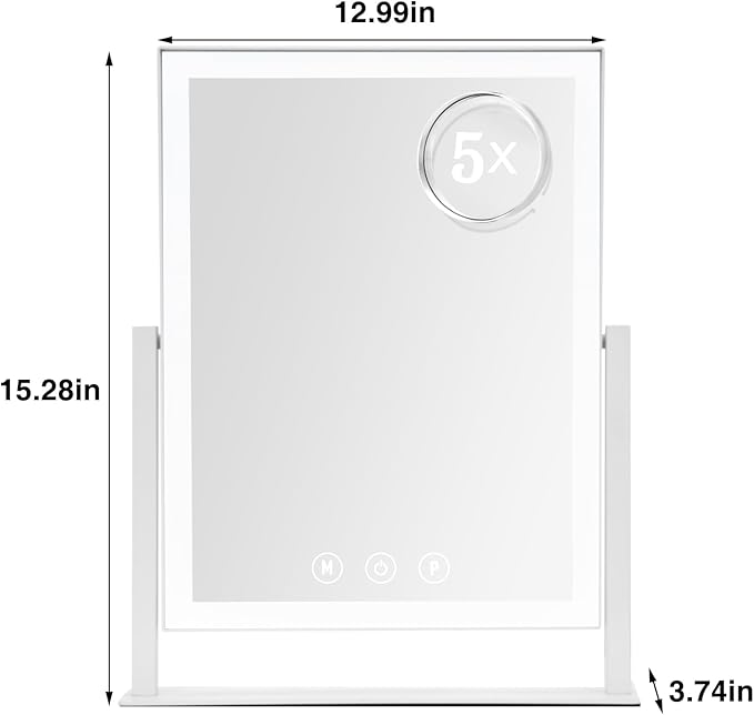 ViKert Light up Makeup Mirror for Vanity, Desk Mirror with Light with 5X Magnification Mirror, Light up Vanity Mirror, Led Mirror for Desks, Makeup Vanity Mirror, 3 Color, Touch Control