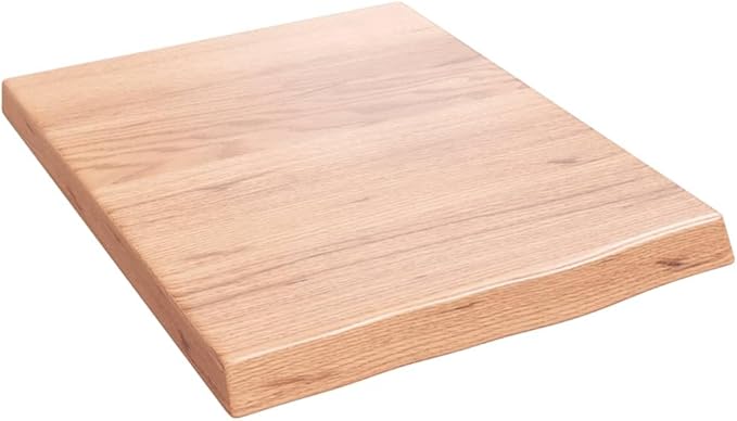 Light Brown Solid Oak Wood Bathroom Vanity Top with Live Edge 15.7"x19.7"x(0.8"-1.6") Treated Varnished Surface for Shelf Cabinet Desk Table Handmade Countertop Worktop