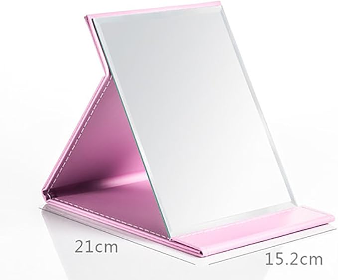 JOLY Protable PU Leather Mirror Folding Desktop Makeup Mirror with Adjustable Stand for Personal Use,Travelling (M, Pink)