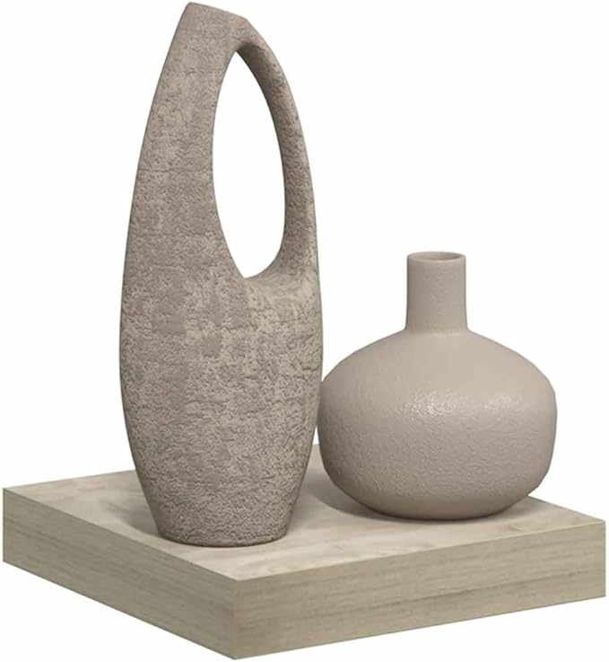 Floating Wall Shelf for Living Room, Invisible Mounting Oak Display Shelf 9.1x9.3 Inches, Modern Honeycomb MDF and Metal Frame for Books, Awards, Decor