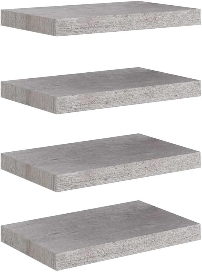 Floating Wall Shelves Set of 4, Concrete Gray Modern Invisible Mounting Display Shelves for Living Room Bedroom, 15.7x9.1 Inches, Durable MDF and Metal Frame, Easy Installation, Holds 11 lbs Each