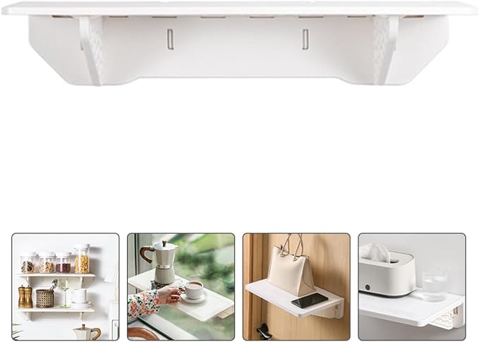 Veemoon Wall-Mounted Folding Storage Shelf White Adhesive Floating Rack Space-Saving Organizer for Kitchen Bathroom Home