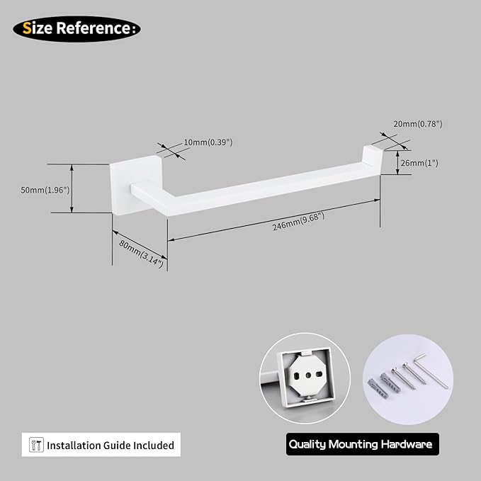 GERZWY Bathroom Towel Holder Stainless Steel Towel Hanger Towel Ring Wall Mount, White
