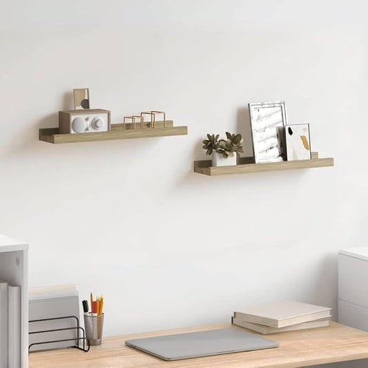 Wall Shelf Set of 2 Floating Shelves, Sonoma Oak MDF Wall Mounted Storage Shelves for Living Room Bedroom Decor, 15.7 Inch Decorative Display Shelves