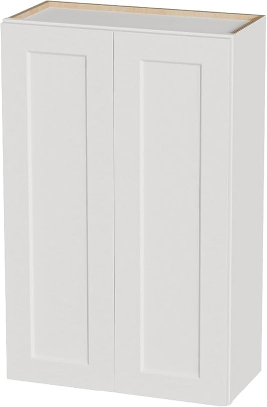 Kisart Laundry Room Cabinets Wall Mounted with Doors & Shelves, Solid Wood RTA Medicine Storage Cabinet, 27Wx42Hx12D Inch White Shaker Hanging Cupboard, Space-Saving for Kitchen, Bathroom, Garage