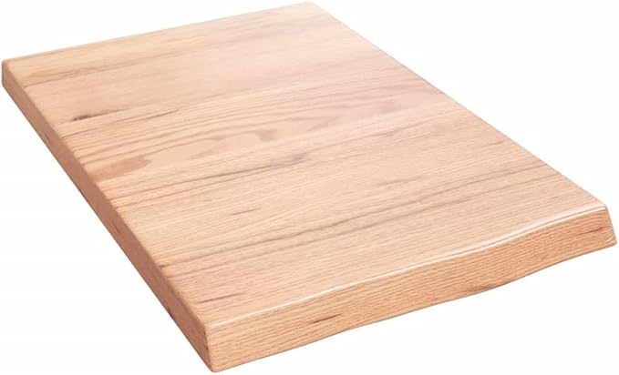 Light Brown Solid Oak Wood Bathroom Countertop 15.7"x23.6"x(0.8"-1.6") with Varnished Surface and Live Edge for Vanity Desk Table