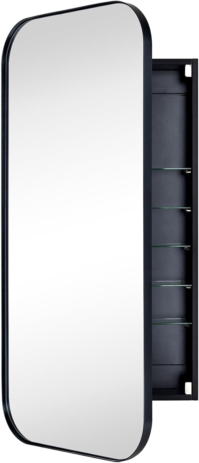 TEHOME Black Rectangle Long Bathroom Medicine Cabinet with Mirror Matt Black Recessed and Surface Mount Stainless Steel Metal Framed Rounded Rectangular Bathroom Cabinet with Mirror 20x40''