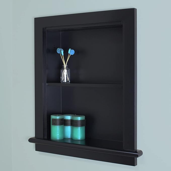 Fox Hollow Furnishings 14x18 Aiden Recessed Wall Niche Medicine Cabinet Replacement, in The Wall Bathroom Cabinet Insert Shelf/Shelves, Made in North America, Real Wood, NO MDF, Plain, Black