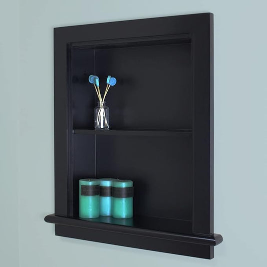 Fox Hollow Furnishings 14x18 Aiden Recessed Wall Niche Medicine Cabinet Replacement, in The Wall Bathroom Cabinet Insert Shelf/Shelves, Made in North America, Real Wood, NO MDF, Plain, Black