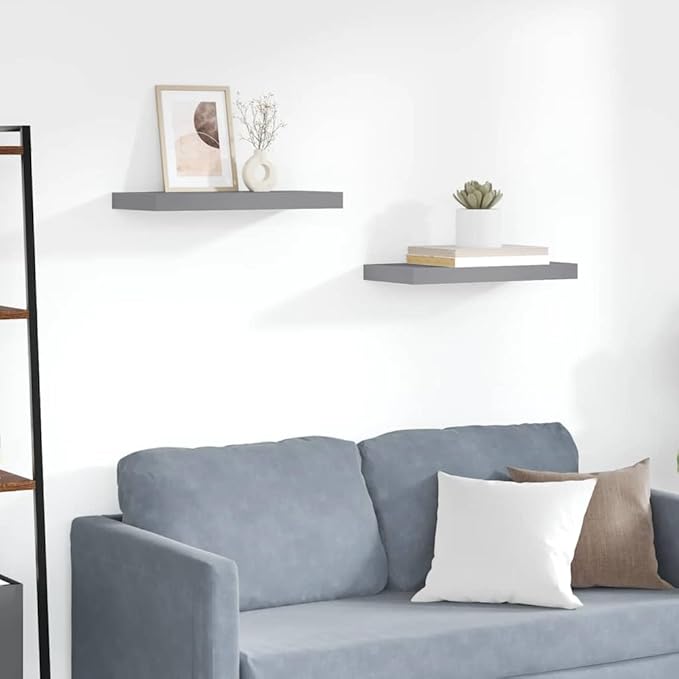 Floating Wall Shelves Set of 2, Modern Gray Display Shelves with Invisible Mounting, 19.7x9.1 Inches, Honeycomb MDF and Metal for Living Room, Bedroom, Office, Holds 15.4 lbs Each for Books Decor
