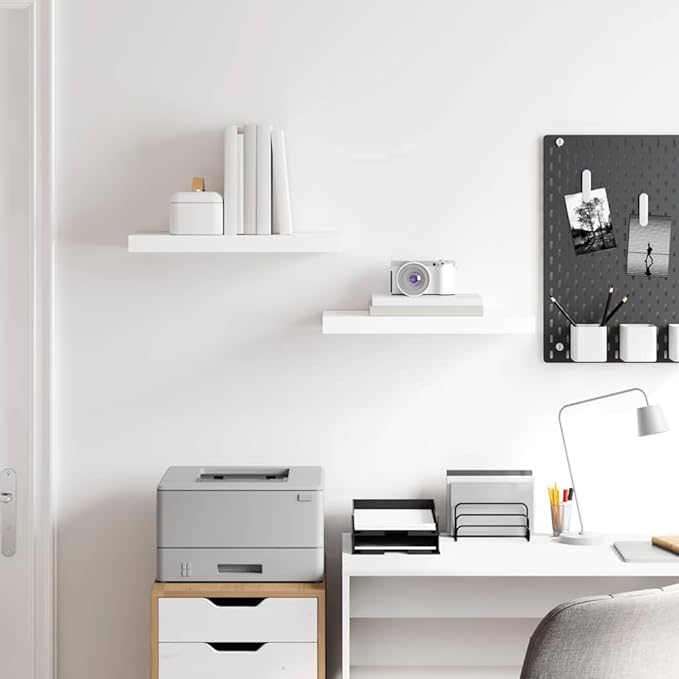 Floating Wall Shelves Set of 2, Modern High Gloss White MDF Display Ledge for Bedroom, Living Room, and Home Decor, 19.7 inch Storage Organizer