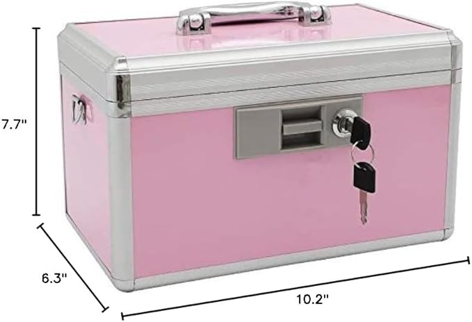 xydstay Medicine Box, First Aid Safe Medication Storage Box,Layered Aluminum Daily Medicine Cabinet,10.2" x 6.2" x 7.7", Pink