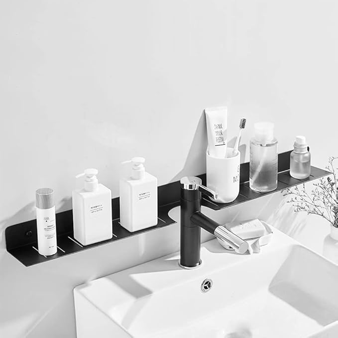 HOTRA Floating Wall Shelves Bathroom Display Shelves Rack for Kitchen Vanity Sink Organizer Metal Counter Shelf Storage (Color : Black, Size : 60cm)