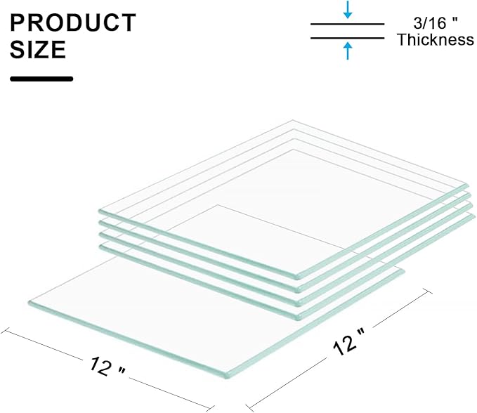 5 pcs 12" x 12" Tempered Rectangle Glass Floating Shelve for Wall-3/16 Thick -Pencil Polished Float（Without Stent ）