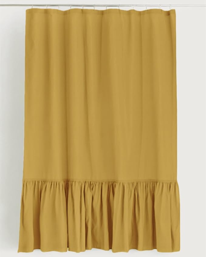 Felisa Mustard Farmhouse Shower Curtain with A Ruffle Hem, Linen Blend Shower Curtain for Bathroom,72"x72"
