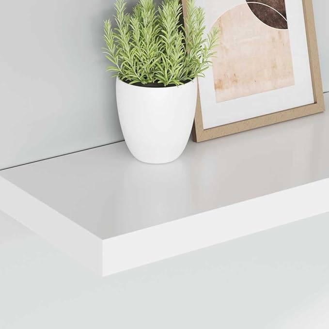 Set of 2 Floating Wall Shelves, Modern White Decorative Storage Display for Living Room, Bedroom, and Office, 19.7 x 9.1 Inch MDF Shelving Units