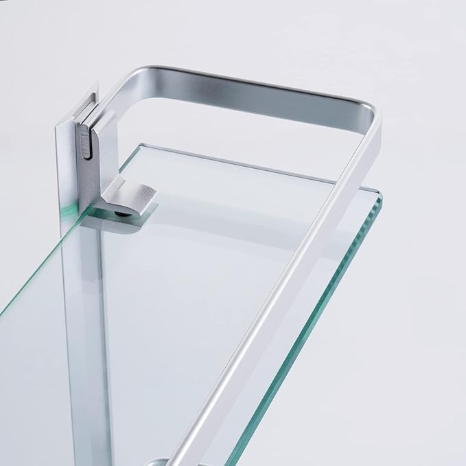 KES Bathroom Glass Shelf for Bathroom 2 Tier, Glass Storage Wall Mounted Tempered Glass and Aluminum Silver, A4126B