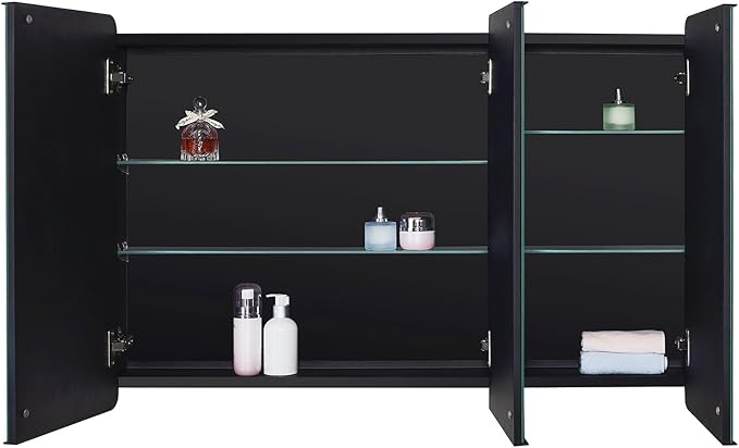 IDYLLOR Black Bathroom Medicine Cabinet with Round Corner Framed Door, 40 x 25.5 inch, Recessed or Surface Mount, with Adjustable Glass Shelves