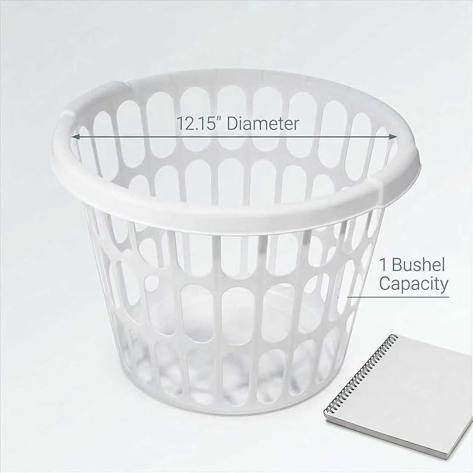 (8 Pack) 1-Bushel Round Plastic Laundry Baskets - Durable,Large Capacity for Bedroom, Bathroom, Laundry Room & Dorm
