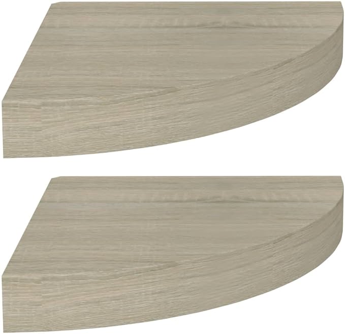 Floating Corner Shelves 2-Pack Oak Wall Mounted 9.8x9.8 Inch with Invisible Bracket - Honeycomb MDF & Metal Storage Shelves for Bathroom Bedroom Living Room Home Decor