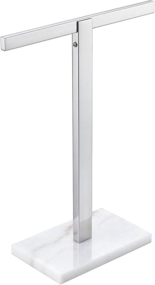 KOKOSIRI Hand Towel Rack Stand Towel Bar with Marble Base for Bathroom Kitchen Vanity Countertop, Polished Stainless Steel 15.7'' Height THS0002-SM-CH