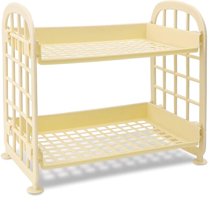 Desktop Rack Cosmetic Stationery Storage Holder, 2-Tier Multifunctional Plastic Shelf Makeup Organizer for Skincare Office Kitchen Bedroom Bathroom Home (Lemon Yellow)
