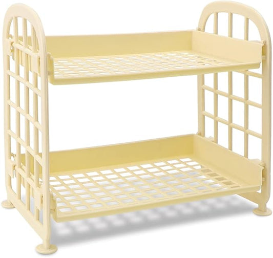 Desktop Rack Cosmetic Stationery Storage Holder, 2-Tier Multifunctional Plastic Shelf Makeup Organizer for Skincare Office Kitchen Bedroom Bathroom Home (Lemon Yellow)