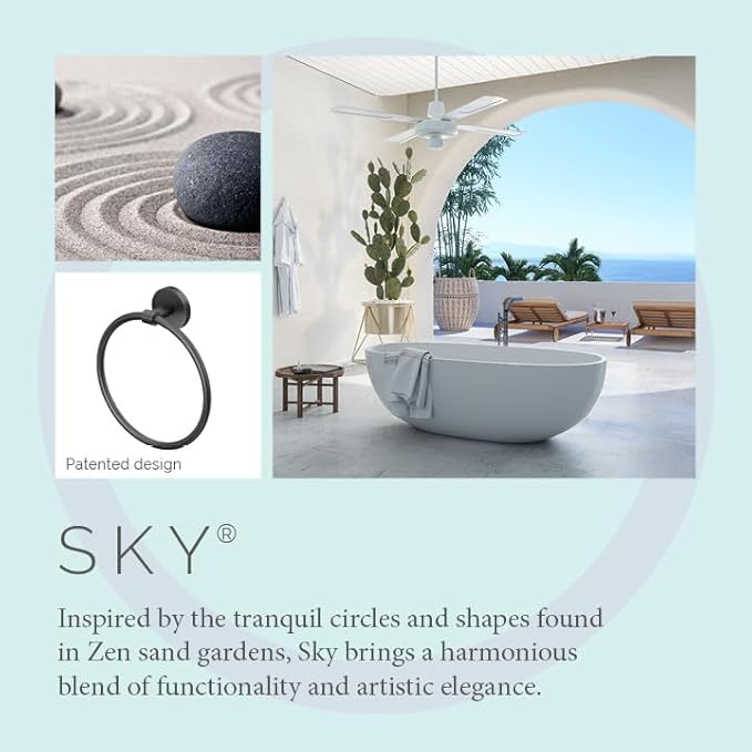 Gatco 5552MX Sky Towel Ring | Modern Hand Towel Holder for Bathroom | Stylish Decorative Hardware, Heavy Duty Metal, EZ Ancor Mounting | Matte Black
