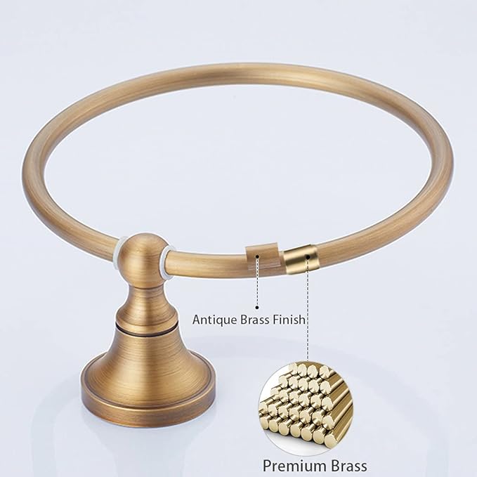 Leyden Towel Ring Antique Brass Hand Towel Holder Bathroom Accessories Brushed Shower Towel Hanger Round Wall Mounted