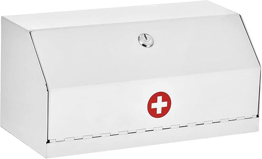AdirMed Locking Medicine Box, First Aid Steel Lock Box for Medication, Small Wall Mounted Medicine Lock Box with Key, 6"D x 12.25"W x 5.9"H