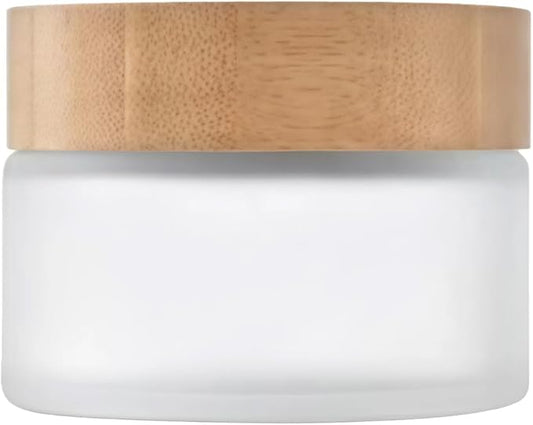 1 Pcs 100G 100ML Empty Translucent Frosted Glass Round Cream Jar Cosmetic Storage Container Toiletries Bottle with Natural Bamboo Lid Inner Liner and for Body Cream Lotion Conditioner etc