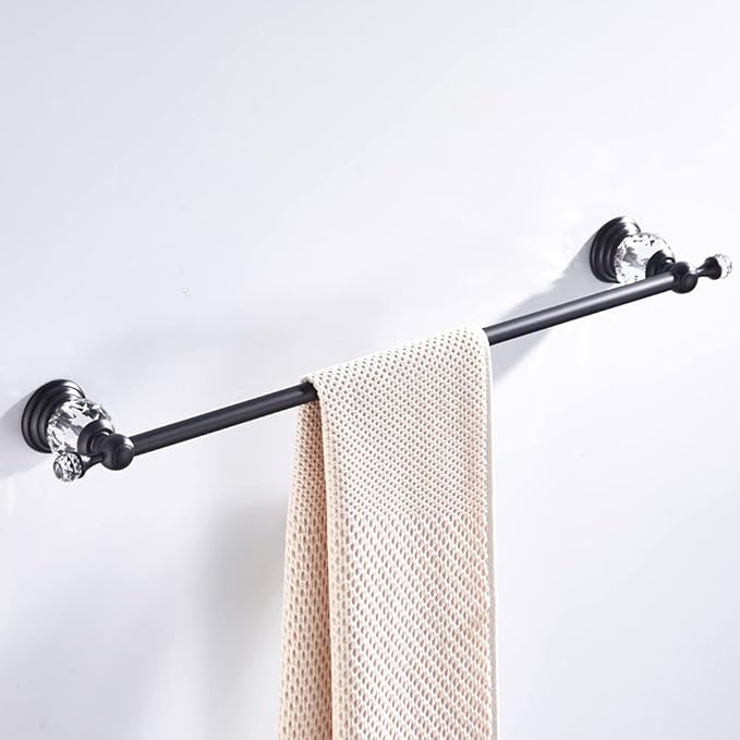 Crystal Black Towel Bar, Adjustable Bathroom Towel Holder Bar, Matte Black Single Towel Rack Hanger Home Towel Holder Rod for Bathroom Wall Mounted Bathroom Accessory