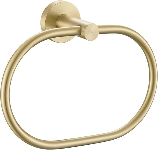 Angle Simple Towel Ring for Bathroom, SUS304 Stainless Steel Swivel Oval Hand Towel Ring Rack for Wall, Brushed Gold