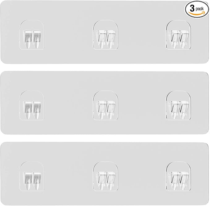 Lsnisni 3 Pack Shower Caddy Adhesive Replacement, Shower Adhesive Strips, Strong Adhesive Hooks, Waterproof Sticker, No Drilling, for Bathroom Shelf and Kitchen Racks