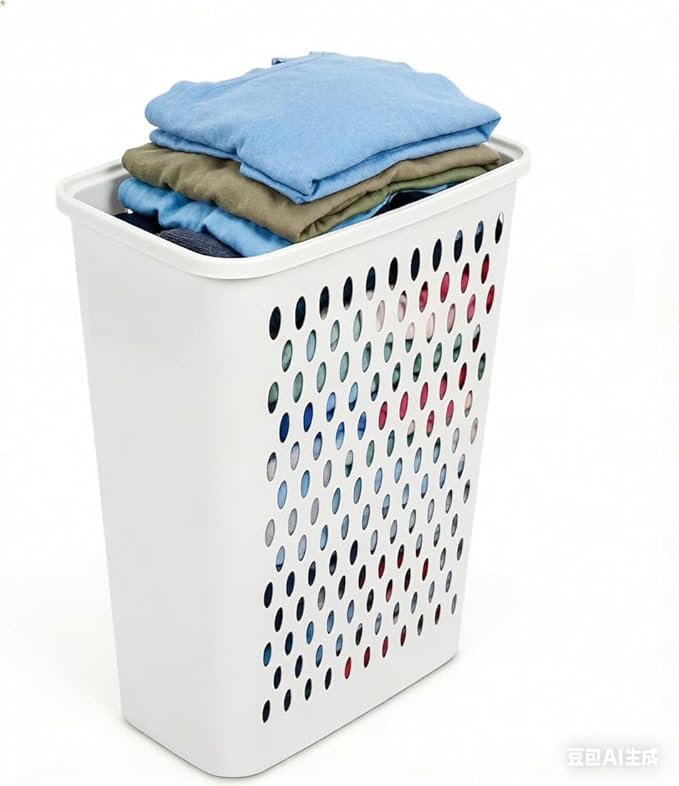 4-Pack Slim & Tall Heavy-Duty Plastic Laundry Hamper with Lift-top and Reinforced Handles for Easy Clothes Transport, 1.75 Bushels Capacity,Suitable for Dorm,Laundryroom,Bathroom,Bedroom Closets,White