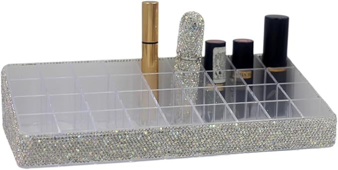 Acrylic Lipstick Organizer - Large Capacity 36-Slot Desktop Cosmetic Storage Rack, Tiered Design Lipstick Holder (Silver)