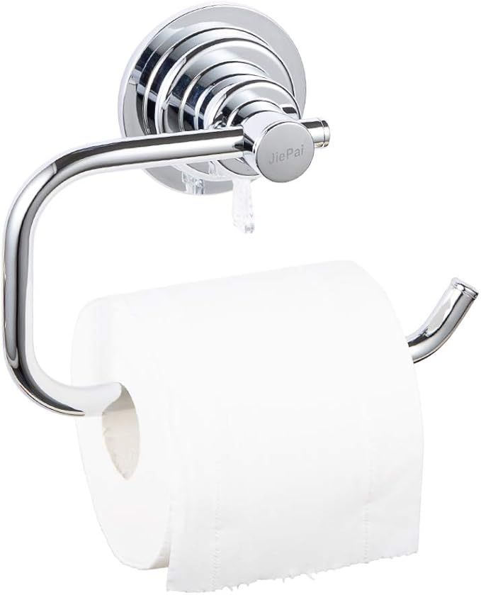 JiePai Suction Cup Paper Holder,Powerful Vacuum Suction Cup Toilet Paper Roll Holder,Wall Mount Towel/Tissue Rack for Bathroom & Kitchen-Drill Free,Chrome