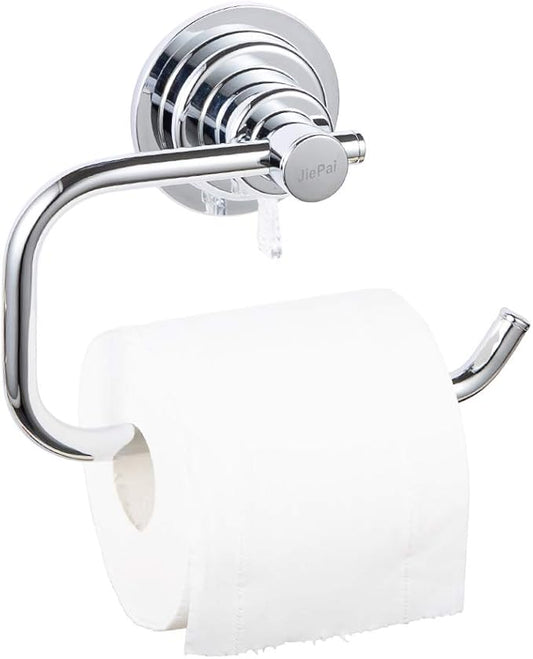 JiePai Suction Cup Paper Holder,Powerful Vacuum Suction Cup Toilet Paper Roll Holder,Wall Mount Towel/Tissue Rack for Bathroom & Kitchen-Drill Free,Chrome